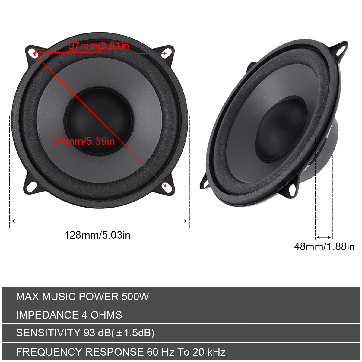 5 Inch 400W / 500W 2-Way Car H - Audio Universal Music ulasan dan harga